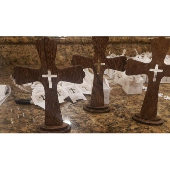 Catholic Wooden Cross Set for Table Decor, Rustic Wall Art (5.7 x 8.5", 3 Pack) - Picture 2 of 2